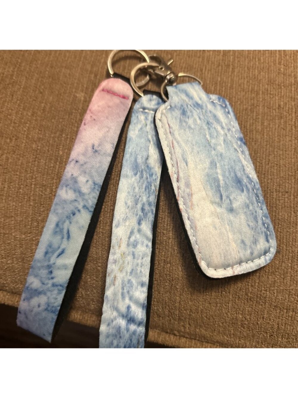 Chap Stick Key ring Holder & Wristlet Band Set Keychain Keyring Lip Balm Blue